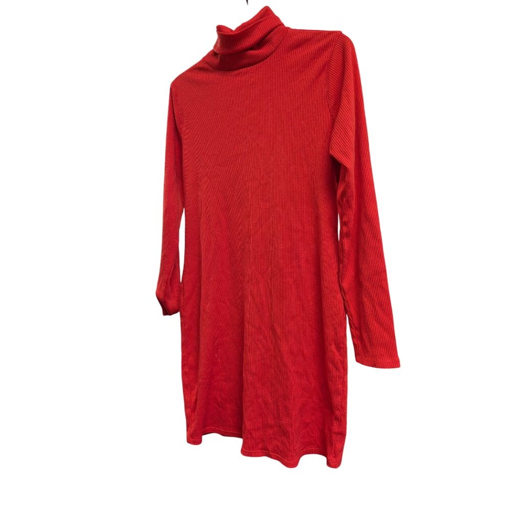 Wild Fable Bright Red Long Sleeve Turtleneck Dress L Ribbed Knit Fabric